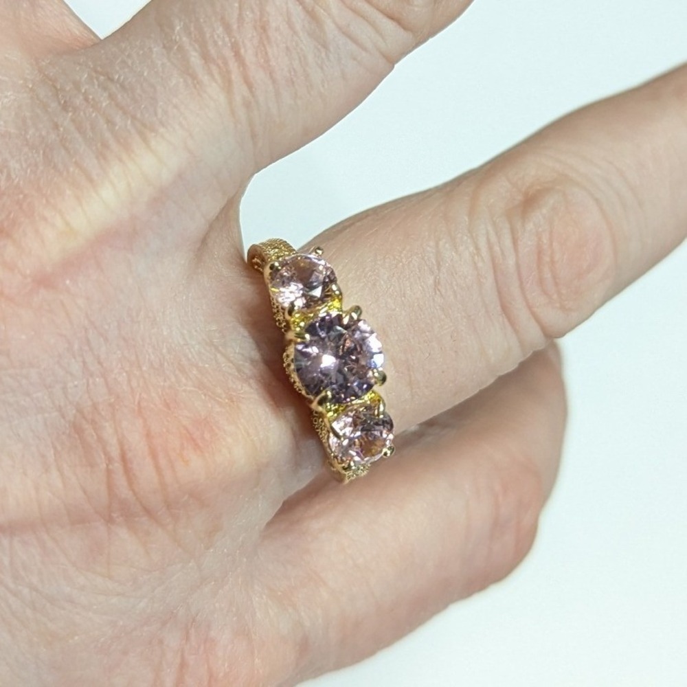New 7 Stone Ring Big PLus Size 9 Pink Clear Gold Tone Pavé October Birthday Gift